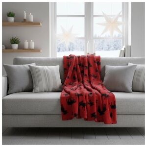 NWOT Cosy Red and Black Moose Print Fleece Blanket